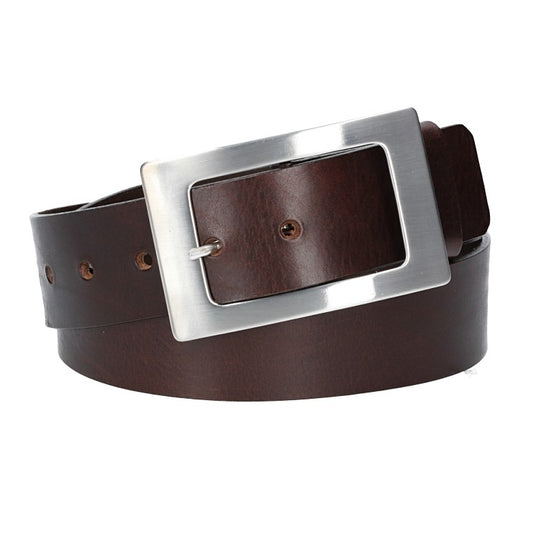 Ledergürtel Braun 40mm mit Vollschließe Silber - leder-accessoires.com