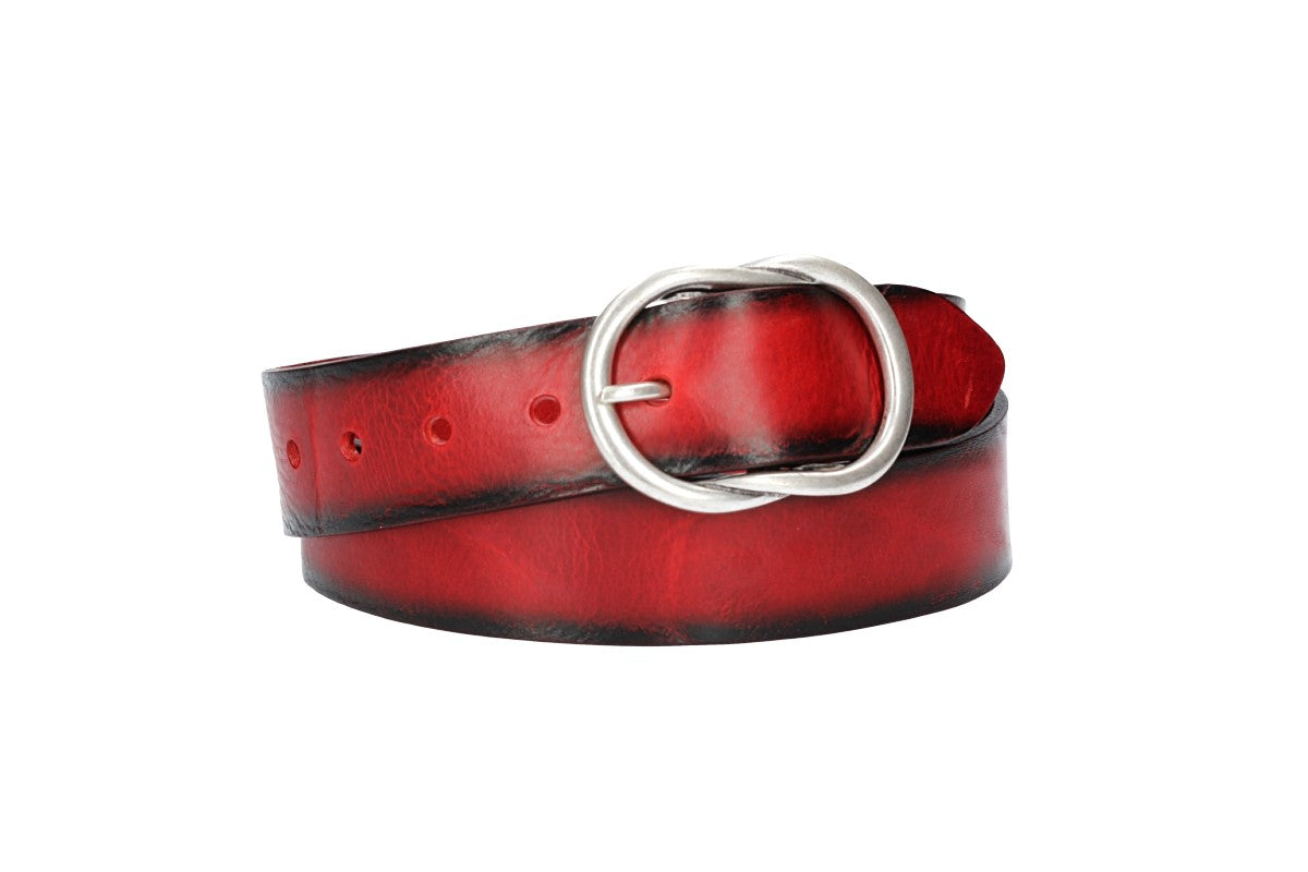 Jeansgürtel 40mm in Rot mit Airbrushkante und Vollschließe in Silber