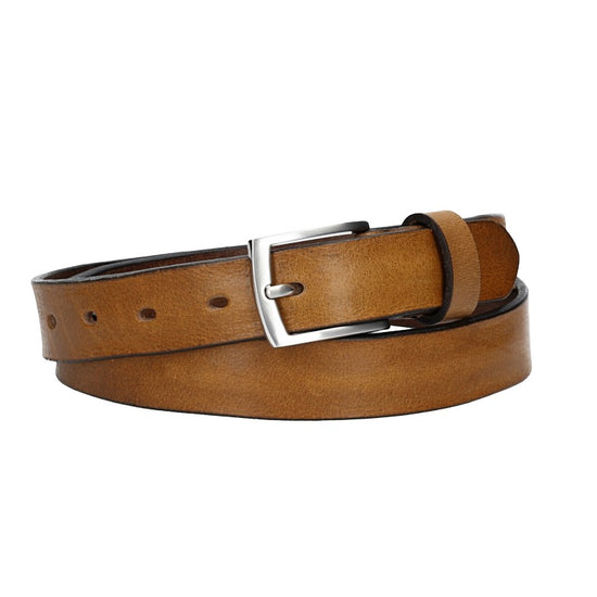 Ledergürtel 30mm in Ocker | Senfgelb mit Schließe in Silber - leder-accessoires.com