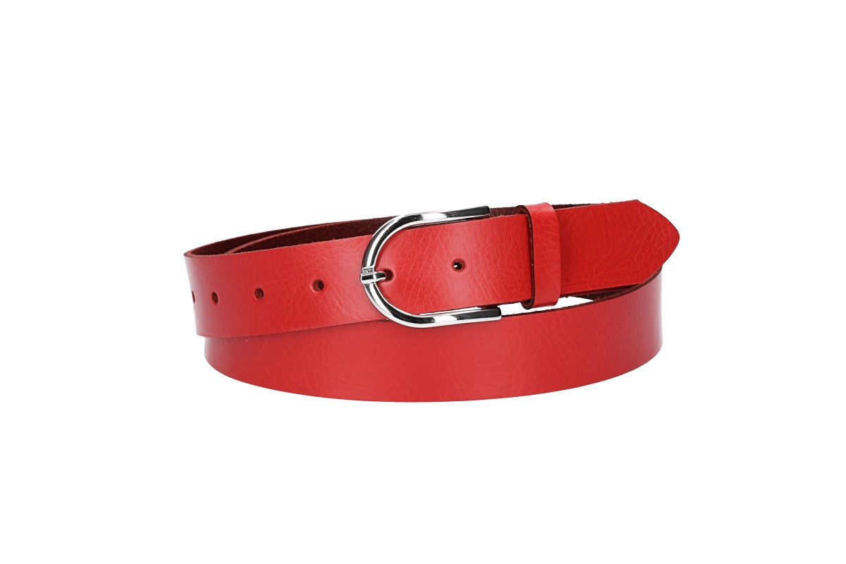 Ledergürtel 30mm in Rot mit Dornschließe in Silber