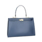 Handtasche aus Leder in Blau mit Schloss in Gold