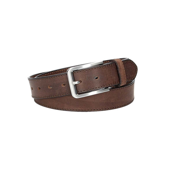 Ledergürtel Braun 35mm abgenäht mit Dornschließe in Silber - leder-accessoires.com