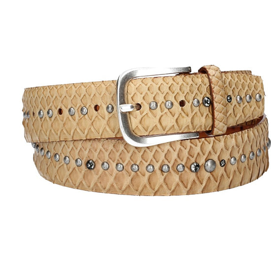 Schlangenledergürtel 40mm Beige mit Nieten und Strass - leder-accessoires.com