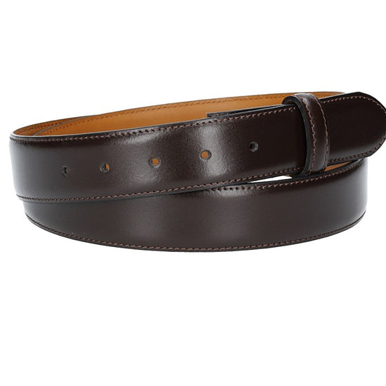 Lederriemen | Gürtelrohling 35mm bombiert in Braun mit Schlaufe und Kapplochteil - leder-accessoires.com