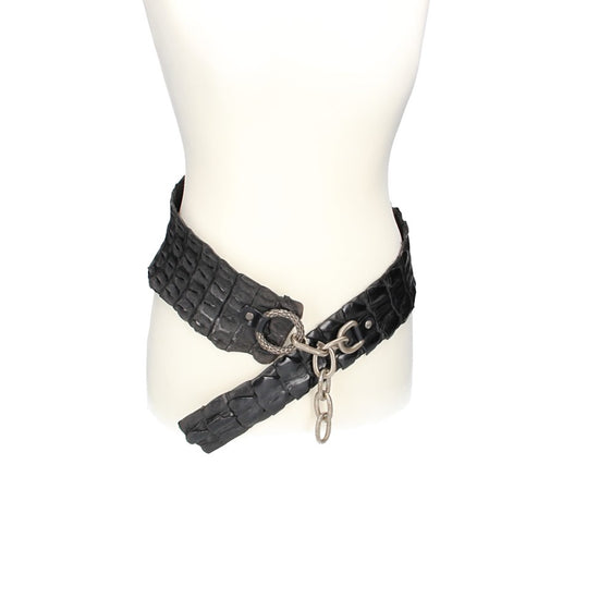 Krokodilgürtel echt Schwarz mit Kettenverschluss in Silber - leder-accessoires.com
