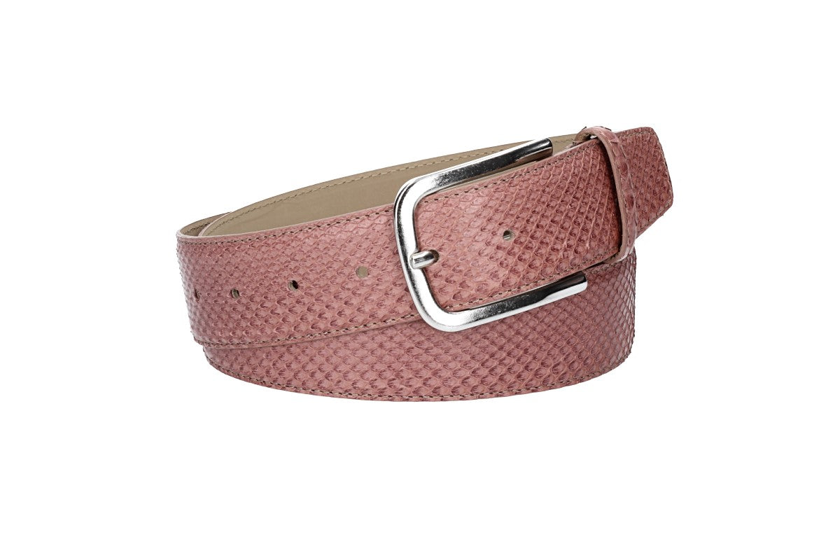 Schlangenledergürtel 40mm Rosé mit Schließe in Silber