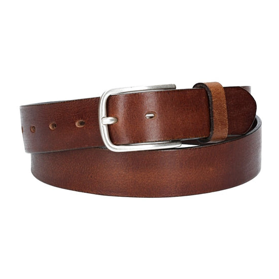 Ledergürtel Cognac 35mm mit Dornschließe in Silber - leder-accessoires.com