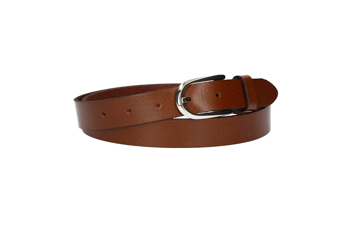 Damengürtel 25mm in Cognac mit Dornschließe in Lightgold