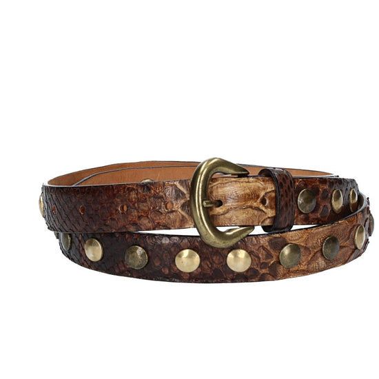 Schlangenledergürtel 25mm Braun mit Nieten und Schließe in Gold - leder-accessoires.com