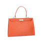 Handtasche aus Leder in Orange mit Schloss in Gold