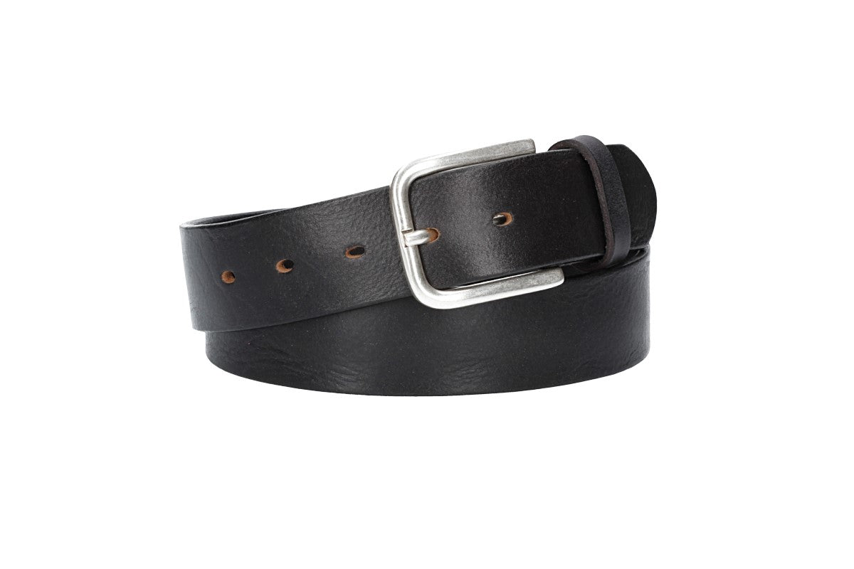 Ledergürtel Schwarz  40mm mit Dornschließe in Silber