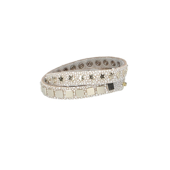 Armband doppelt Weiß in Rochenoptik|Nieten aus Leder - leder-accessoires.com