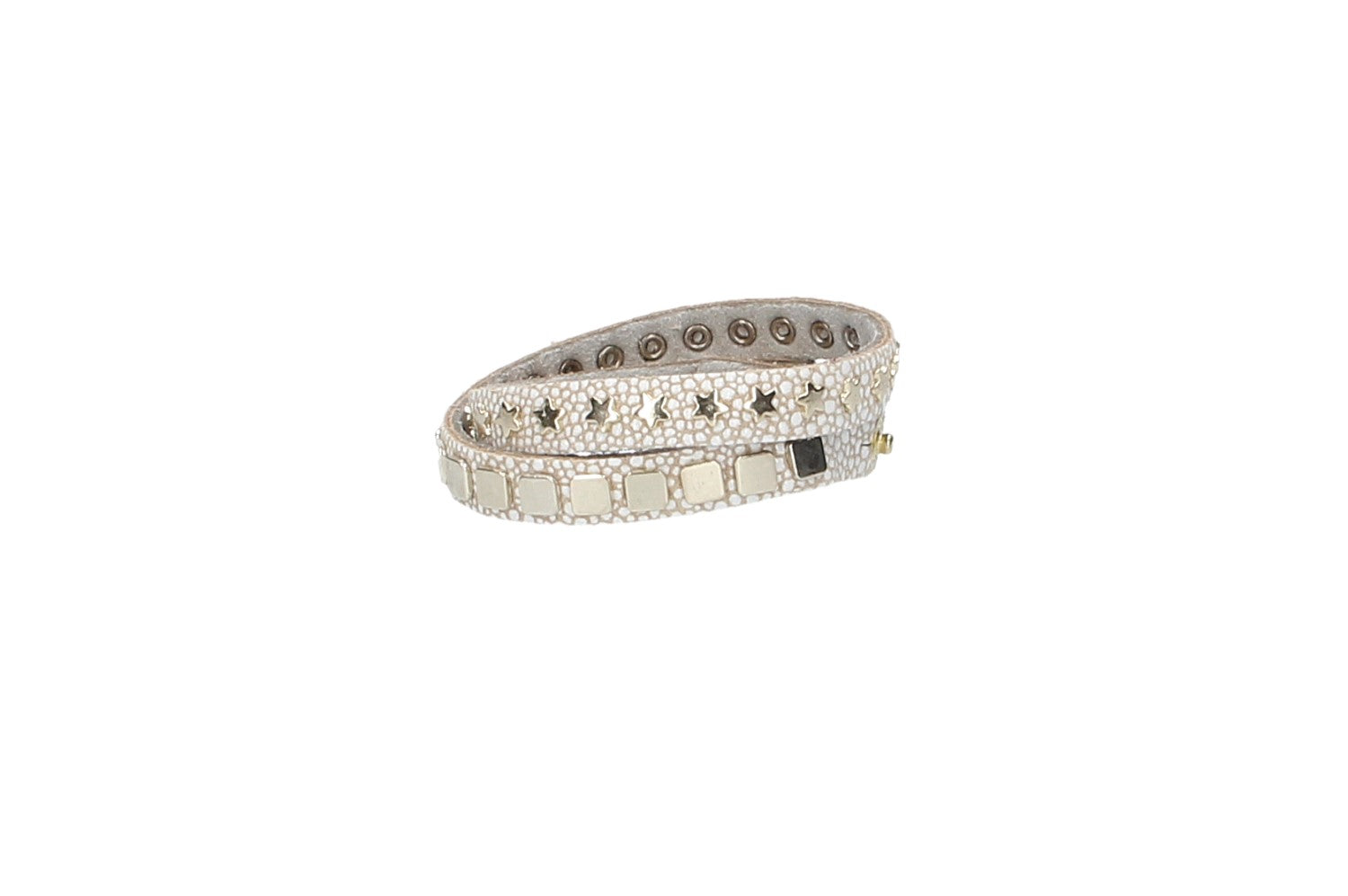 Armband doppelt Weiß in Rochenoptik|Nieten aus Leder - leder-accessoires.com