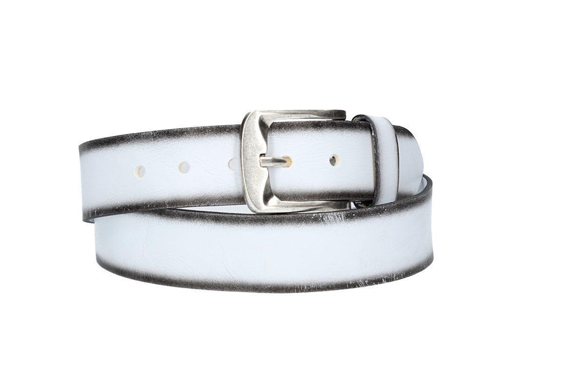 Jeansgürtel 40mm in Weiß mit Airbrushkante und Dornschließe Altsilber
