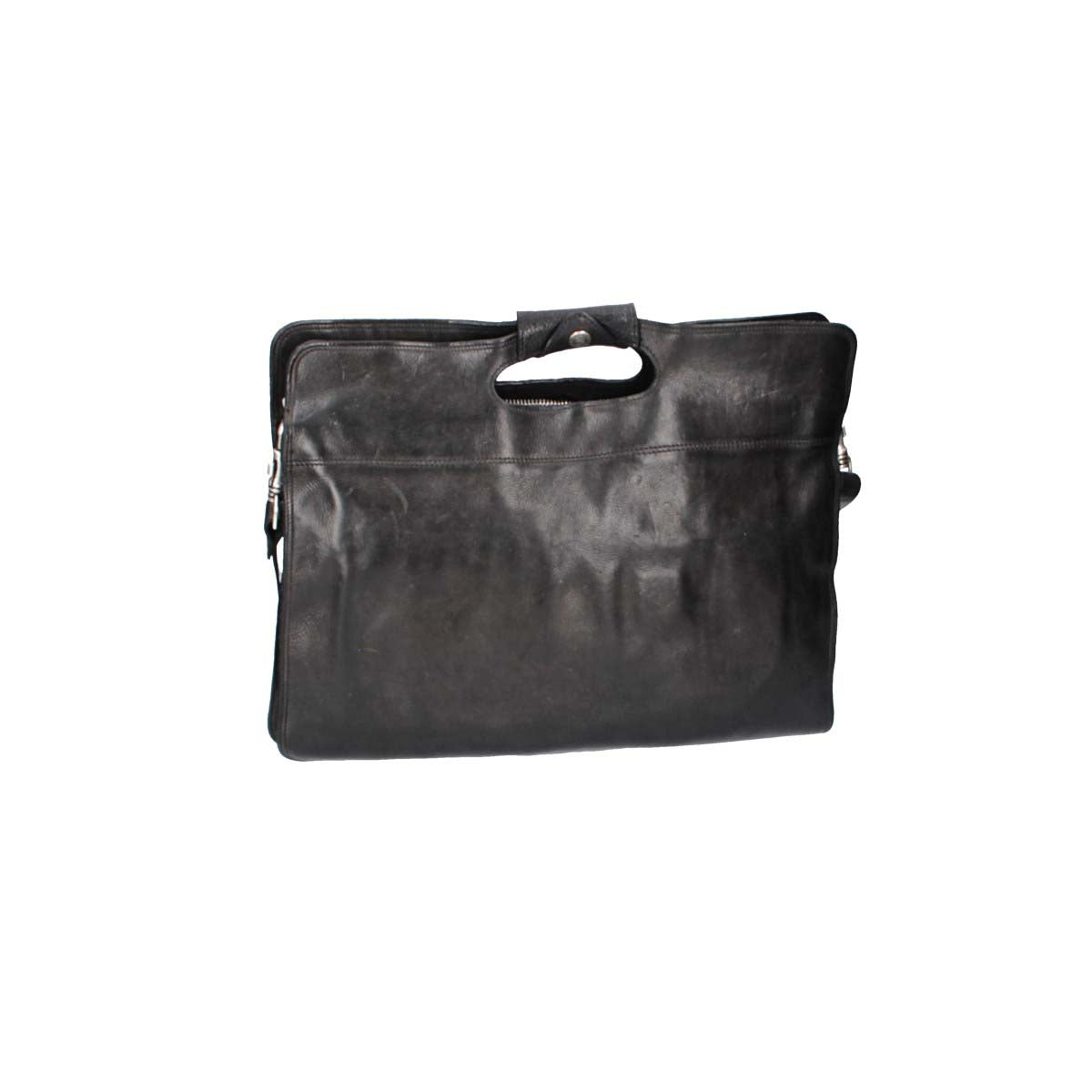 Kurzgrifftasche|Businesstasche in Schwarz aus Leder mit Druckknopf