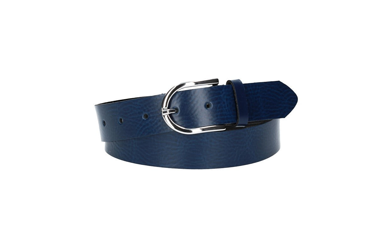 Ledergürtel 30mm in Blau | Marine mit Dornschließe in Silber