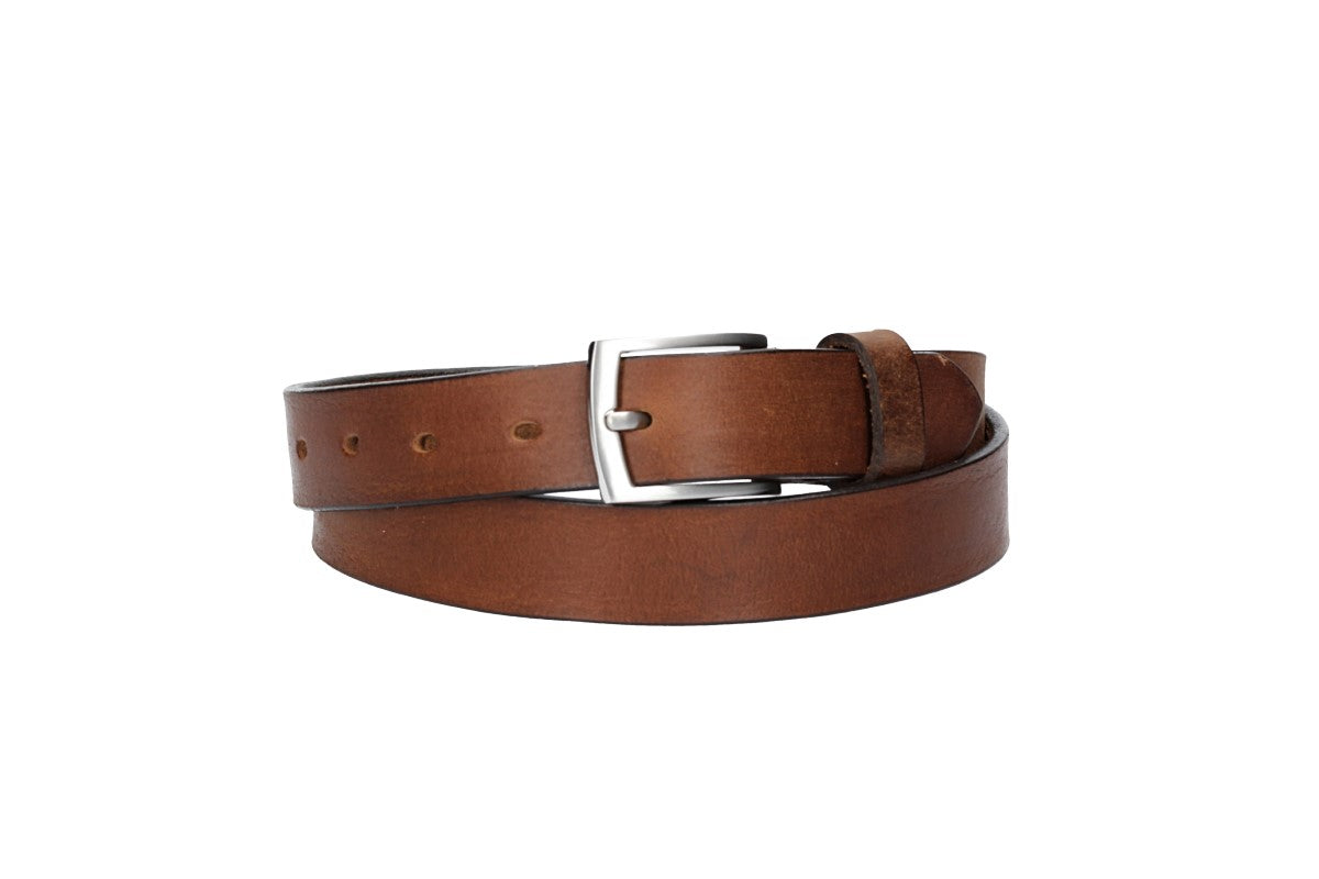 Ledergürtel 30mm in Cognac mit Schließe in Silber