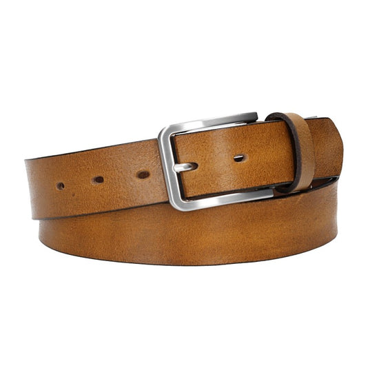 Ledergürtel Ocker|Senfgelb 35mm mit Dornschließe in Silber - leder-accessoires.com