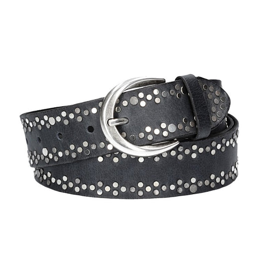 Ledergürtel Überlänge Blau|Marine 40mm mit Nieten und Dornschließe - leder-accessoires.com
