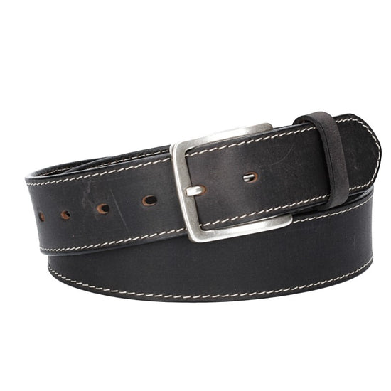 Ledergürtel Schwarz 40mm abgenäht mit Dornschließe in Silber - leder-accessoires.com