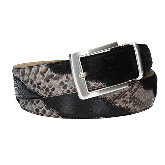 Schlangengürtel 40mm in Schwarz mit Fell und Dornschließe in Silber - leder-accessoires.com
