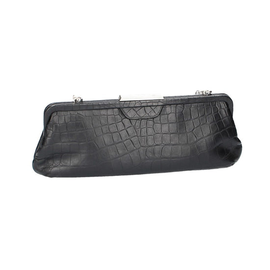 Clutch mit Clipverschluss in Schwarz|Kroko aus Leder - leder-accessoires.com