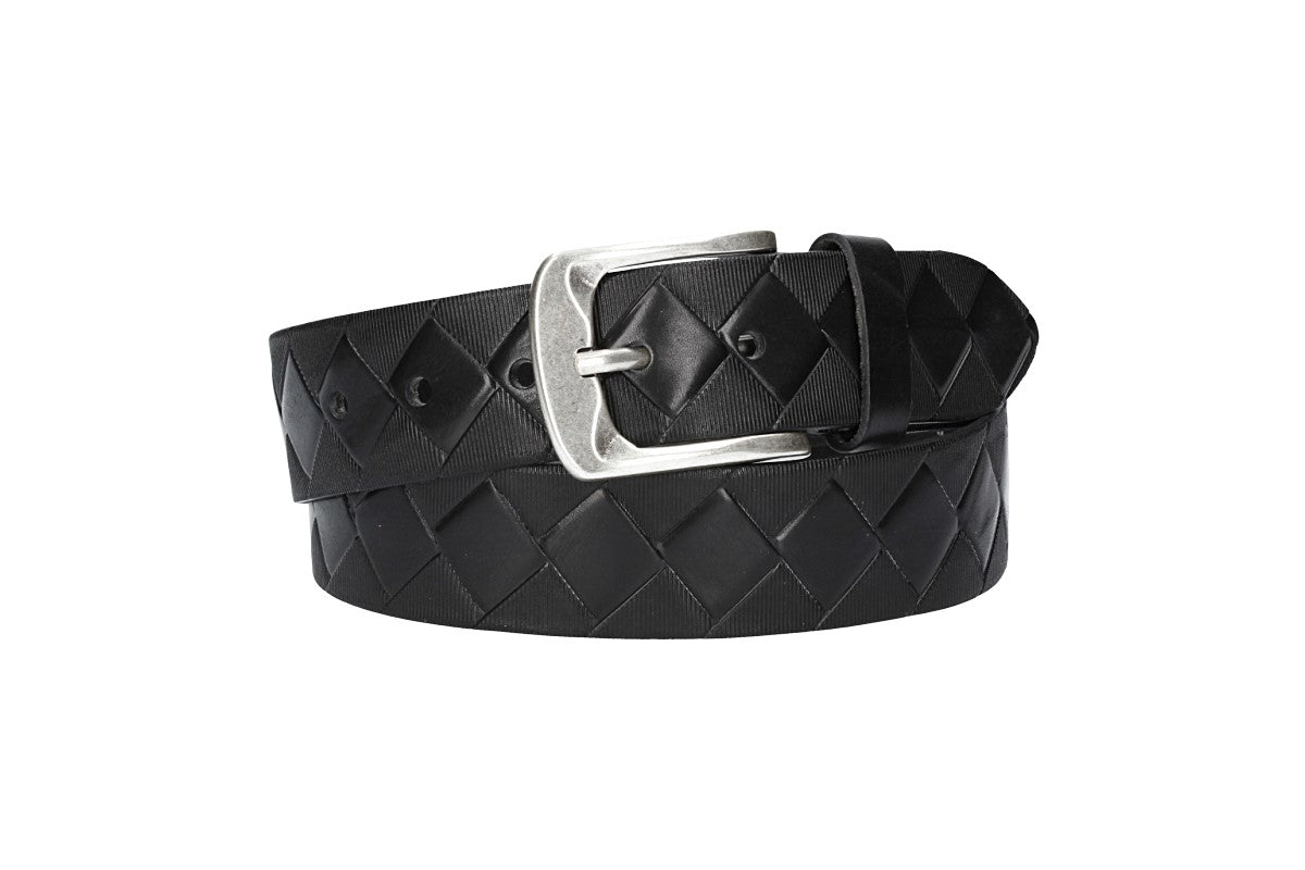 Jeansgürtel 40mm in Schwarz mit Rautenprägung und Dornschließe