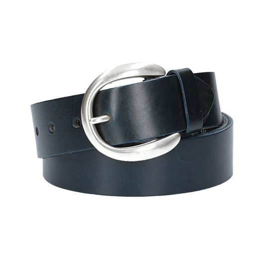 Ledergürtel Überlänge Blau|Marine 40mm mit Schließe in Silber - leder-accessoires.com