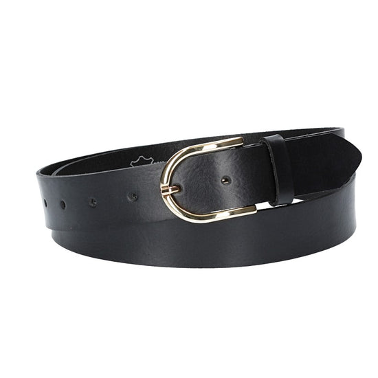 Ledergürtel 30mm in Schwarz mit Dornschließe in Light Gold - leder-accessoires.com