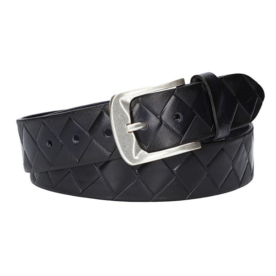 Jeansgürtel 40mm in Dunkelblau mit Rautenprägung und Dornschließe - leder-accessoires.com