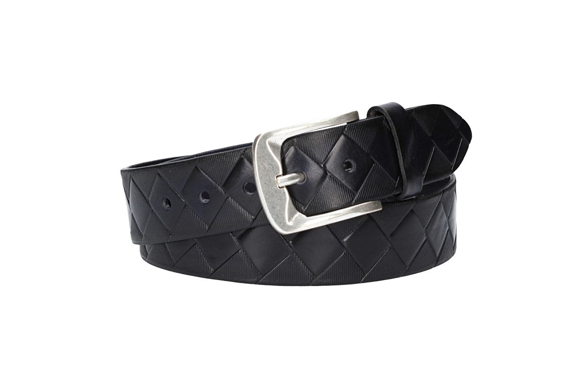 Jeansgürtel 40mm in Dunkelblau mit Rautenprägung und Dornschließe