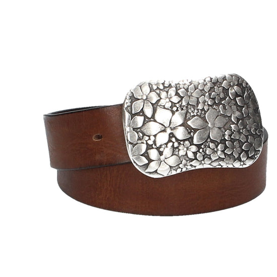 Ledergürtel Cognac 40mm mit Blumenschließe|Koppelschließe - leder-accessoires.com