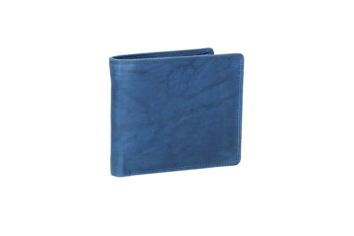Geldbörse Querformat mit Reißverschluss in Blau|Navy aus Leder