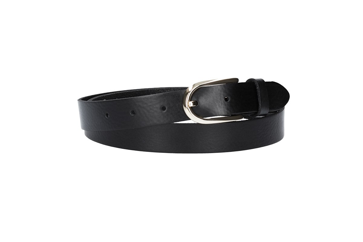 Damengürtel 25mm in Schwarz mit Dornschließe in Lightgold - leder-accessoires.com