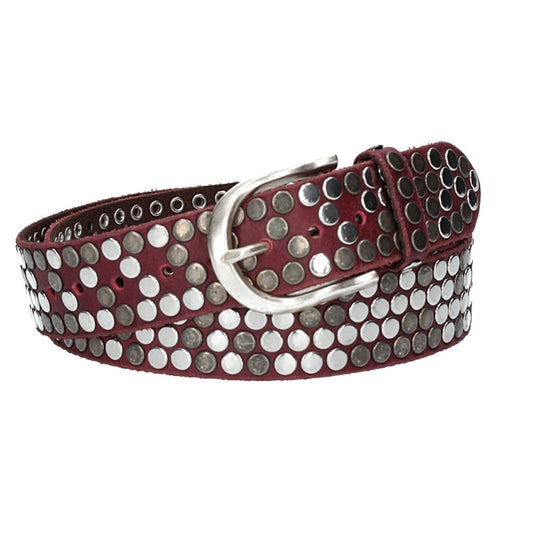 Nietengürtel 35mm in Beere|Bordeaux und Dornschließe Silber - leder-accessoires.com