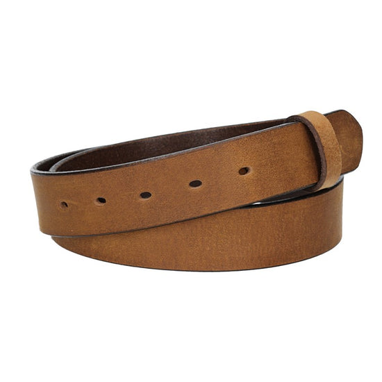 Lederriemen | Gürtelrohling Matt 35mm in Hellbraun mit Schlaufe und Kapplochteil - leder-accessoires.com