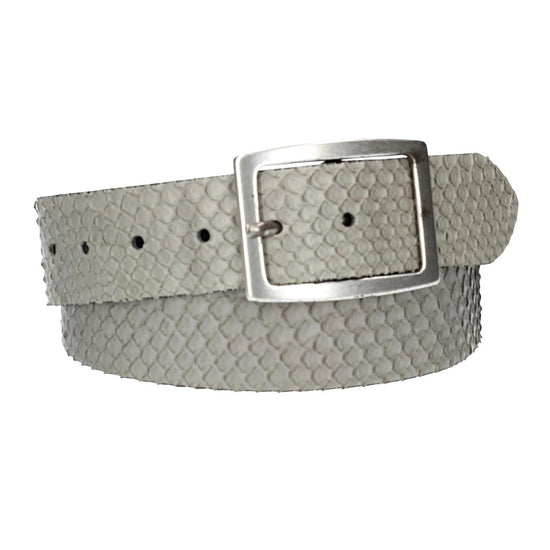 Schlangenledergürtel 40mm Grau und Vollschließe in Silber - leder-accessoires.com