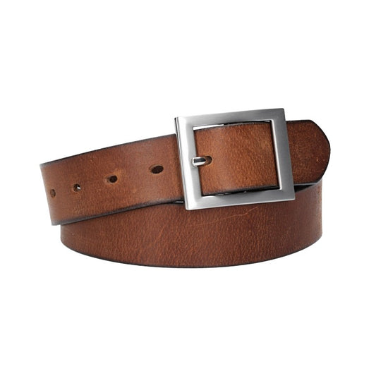 Ledergürtel Cognac 35mm mit Vollschließe in Silber - leder-accessoires.com