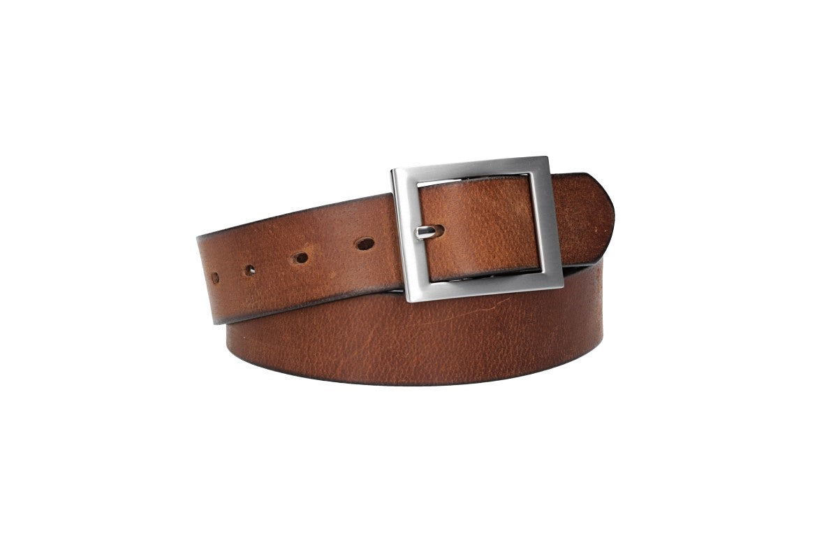 Ledergürtel Cognac 35mm mit Vollschließe in Silber