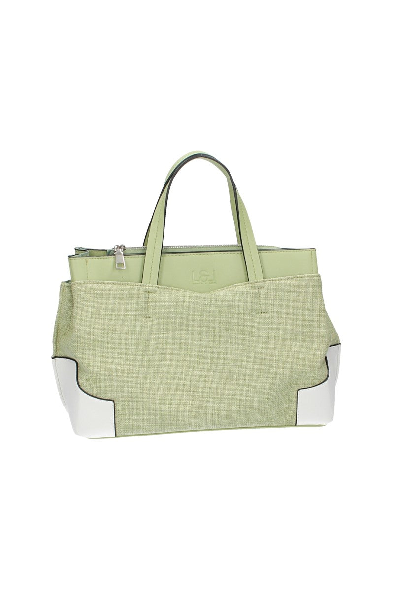 Shopper in Hellgrün|Weiss mit Canvas