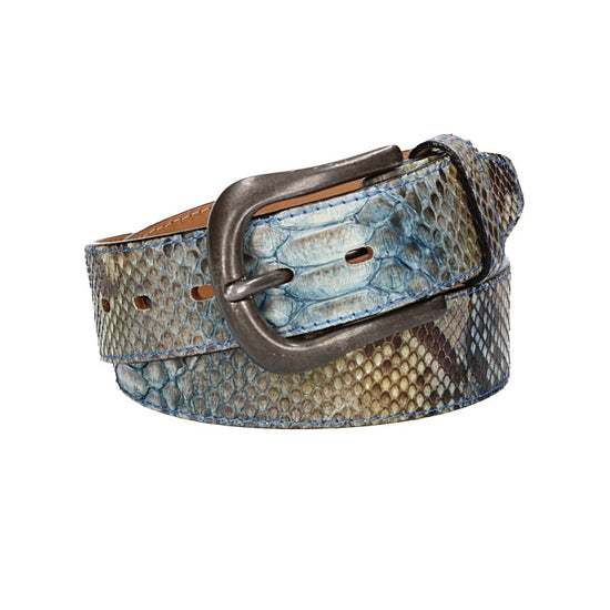 Schlangenledergürtel 40mm Blau und Dornschließe in Silber - leder-accessoires.com