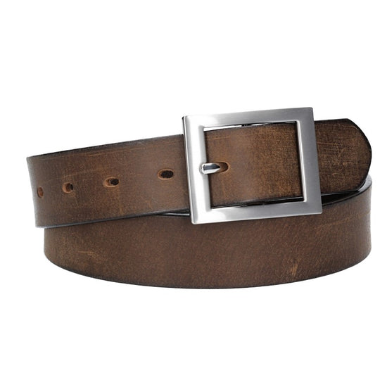 Ledergürtel Braun 35mm mit Vollschließe in Silber - leder-accessoires.com
