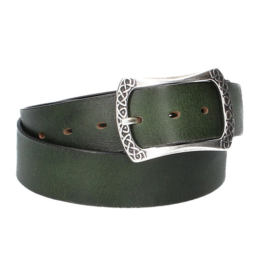 Ledergürtel Grün 40mm mit Vollschließe in Silber - leder-accessoires.com