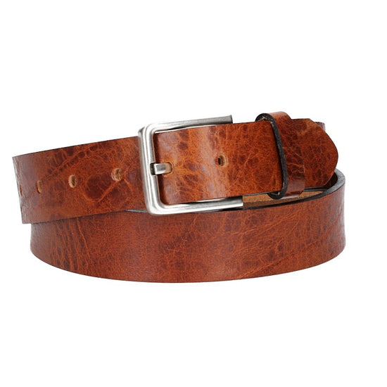 Hochwertiger Ledergürtel 35mm in Cognac mit rustikaler Schließe in Silber - leder-accessoires.com
