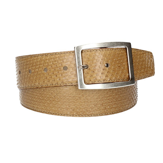 Schlangenledergürtel 40mm Taupe|Beige mit Vollschließe in Silber - leder-accessoires.com
