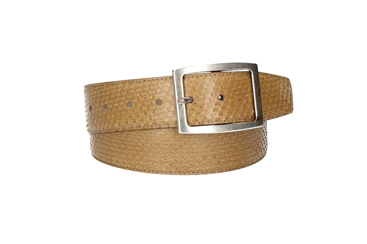 Schlangenledergürtel 40mm Taupe|Beige mit Vollschließe in Silber