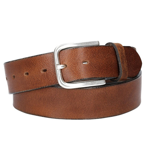 Ledergürtel Cognac 40mm mit Dornschließe in Silber - leder-accessoires.com