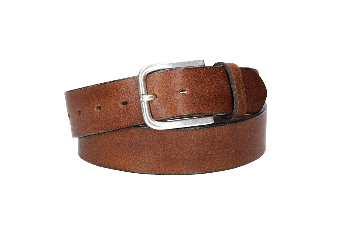Ledergürtel Cognac 40mm mit Dornschließe in Silber