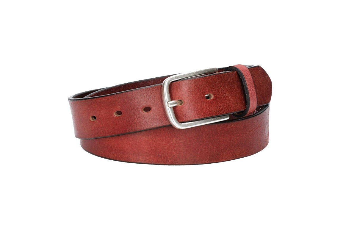 Ledergürtel Rot 35mm mit Dornschließe in Silber