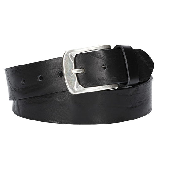 Jeansgürtel 40mm in Schwarz mit Airbrushkante und Dornschließe Altsilber - leder-accessoires.com